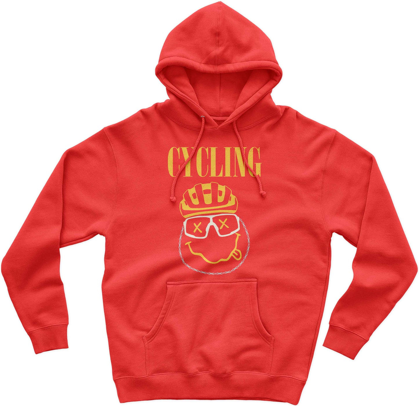 Bold Nirvana-style cycling hoodie for gravel, road, and MTB riders. Perfect gift for cyclists who love music, and standout bike apparel.