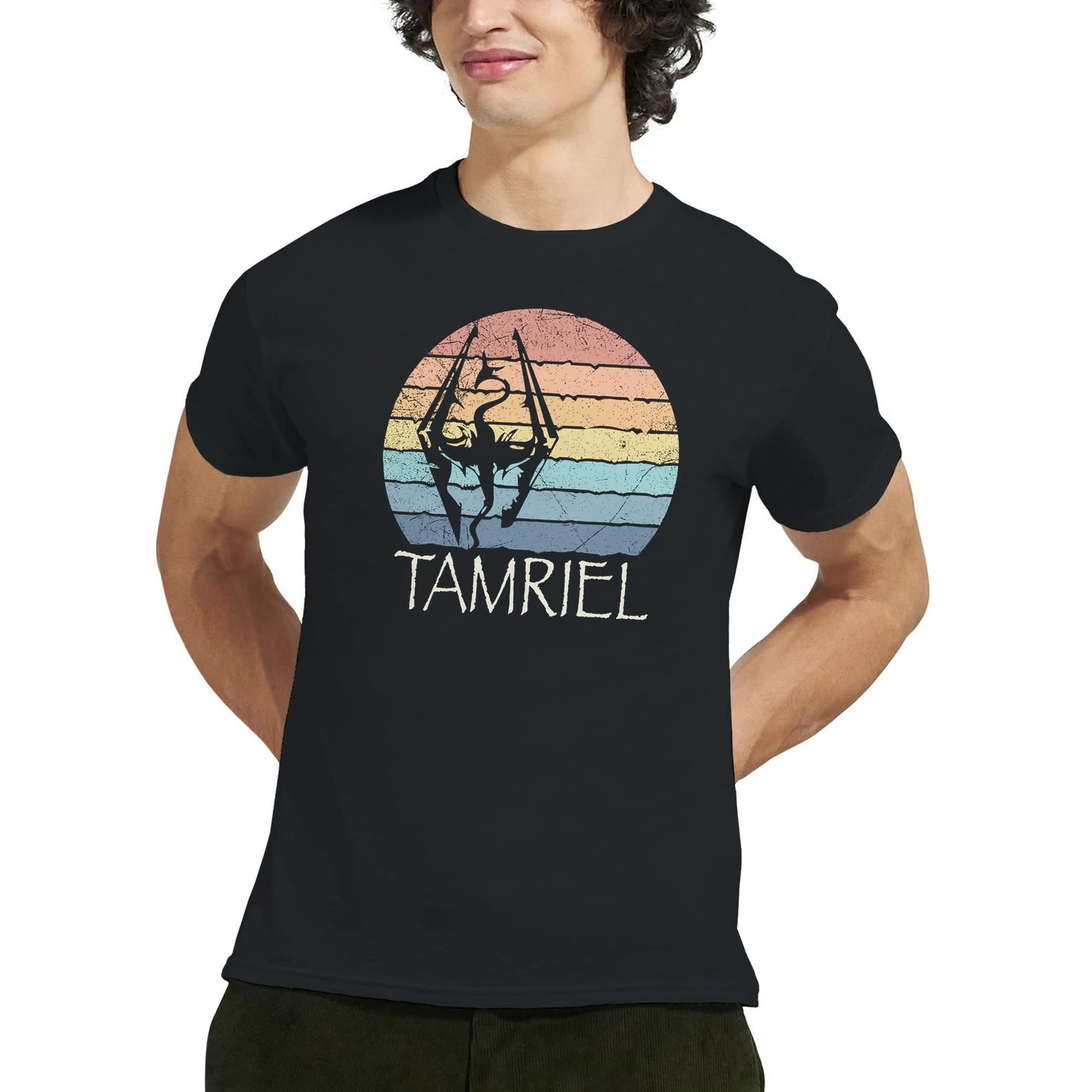 Akatosh: Tamriel Elder Scrolls Retro Sunset T Shirt Skyrim Oblivion