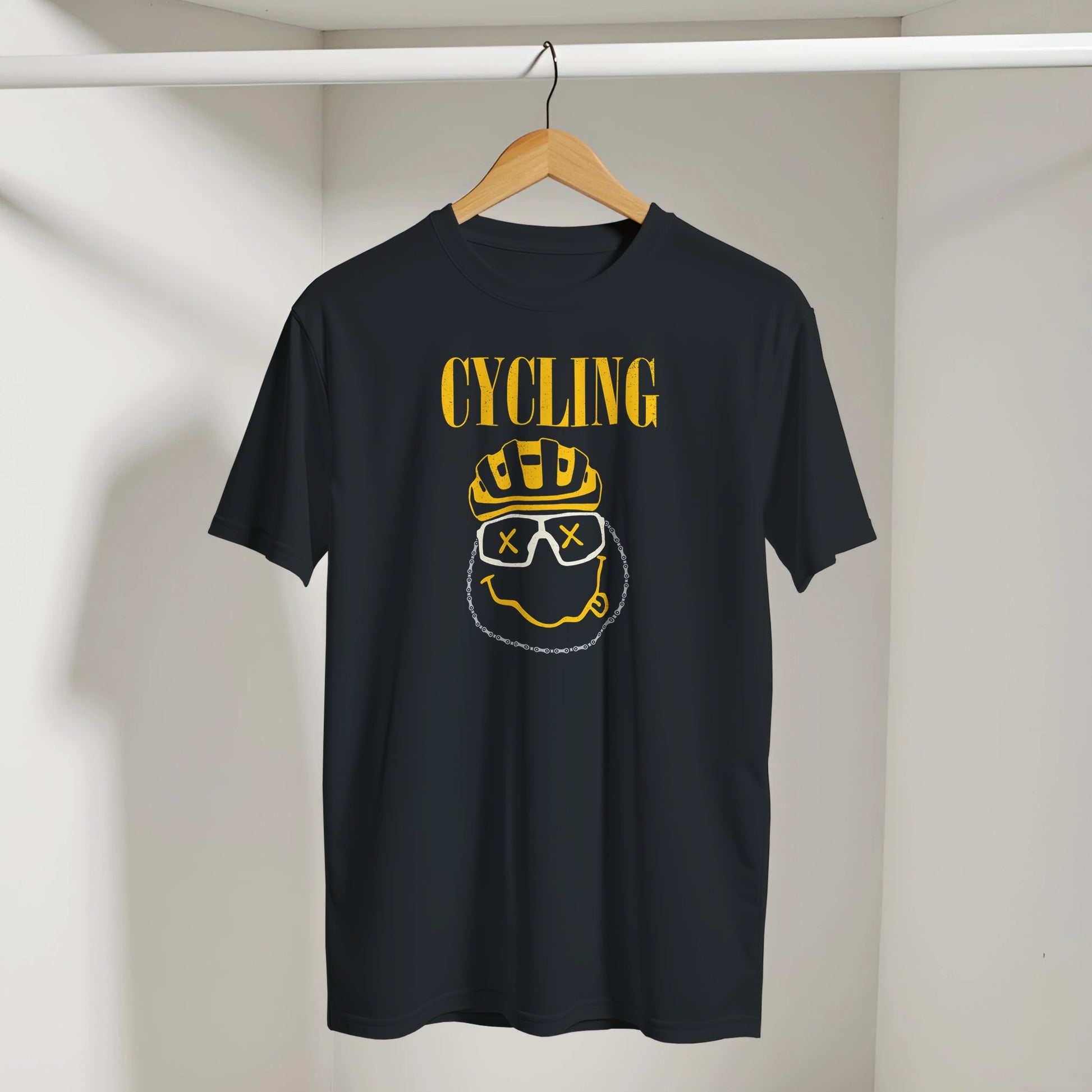 Bold Nirvana-style cycling tee for gravel, road, and MTB riders. Perfect for cyclists who love music, humor, and standout bike apparel.
