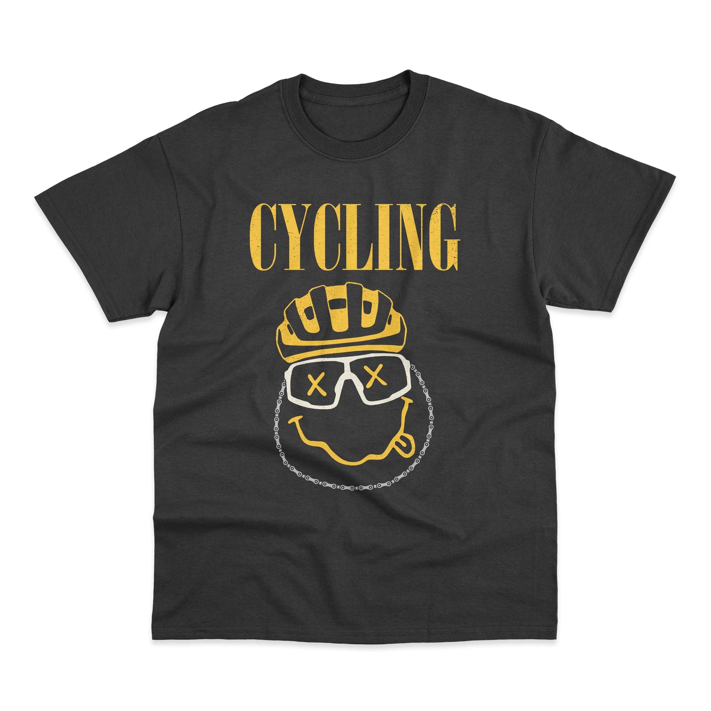 Bold Nirvana-style cycling tee for gravel, road, and MTB riders. Perfect for cyclists who love music, humor, and standout bike apparel.