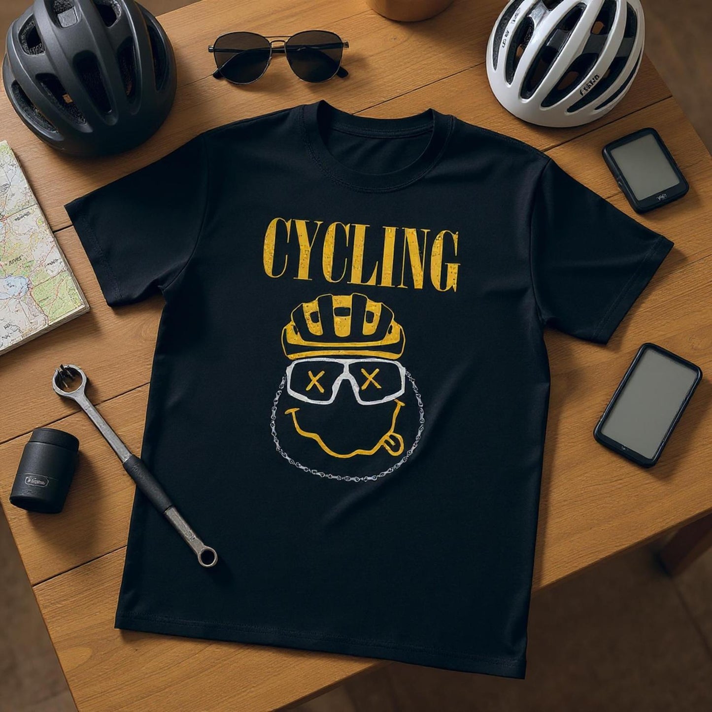 Bold Nirvana-style cycling tee for gravel, road, and MTB riders. Perfect for cyclists who love music, humor, and standout bike apparel.